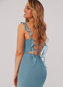 Barbie ♥ Azazie Brudtärnklänningar Klänning av Sjöjungfru i Chiffong Korsett Moody Blue image2