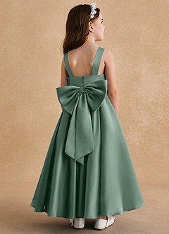 Azazie Honey Bear Flower Girl Dresses Eucalyptus A-Line Pleated Matte Satin Dress image1