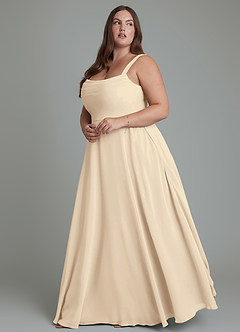 Azazie Shaude Abiti da Damigella Abito A-Line in Chiffon Plissettato Champagne image4