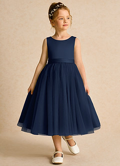 Azazie Pear Flower Girl Dresses Dark Navy Ball-Gown Bow Tulle Dress image4