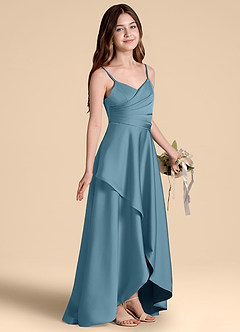 Azazie Prisha Junior Bermuda A-Line Pleated Stretch Satin Dress image1