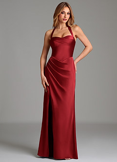 Azazie Serenity Robes de demoiselle d'honneur Robe Sirène en Satin extensible Encolure en Forme de Cœur Écarlate image1