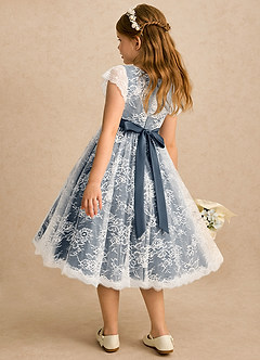 Azazie Maisie vestidos de niña de las flores Vestido Marfil Azul Petróleo de Encaje de Línea A image5