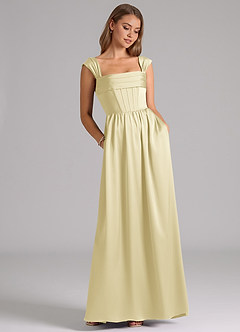 Azazie Hattie Robes de demoiselle d'honneur Robe Trapèze en Satin extensible Corset Sorbet Citron image3