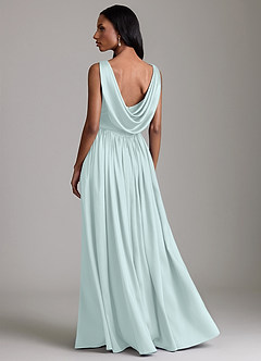 Azazie Novi At-home Try On Dresses Sky Blue A-Line with Pockets Stretch Satin Dress image2