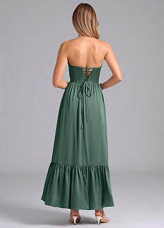 Azazie Leilana Bridesmaid Dresses Eucalyptus A-Line Corset Stretch Satin Dress image2
