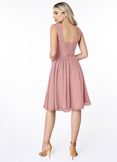 Azazie Angie Robes de demoiselle d'honneur Robe Trapèze en Mousseline de soie Corset Rose Poussiéreuse image2
