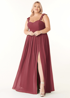 Azazie Metz Jurken voor bruidsmeisjes Jurk van Chiffon met A-Lijn Pailletten Zoethart Merlot image7
