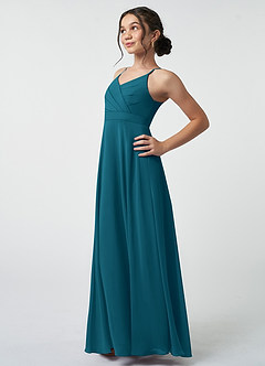 Azazie Avelina Junior Ink Blue A-Line Pleated Chiffon Dress image4