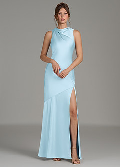 Azazie Kiara Robes de demoiselle d'honneur Robe Sirène en Satin extensible Plissée Bleu Ciel image1