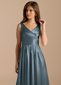 Azazie Keyla Bridesmaid Dresses Twilight A-Line Pleated Metallic Satin Dress image8