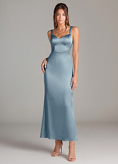 Azazie Denice Brautjungfernkleider Etui Plissee Stretch-Satin Kleid Staubblau image3