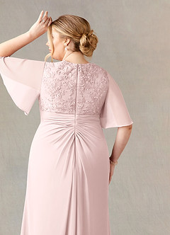 Azazie Carson Mother of the Bride Dresses Blushing Pink A-Line V-Neck Lace Chiffon Dress image11