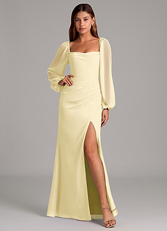 Azazie Brixley Robes de demoiselle d'honneur Robe Sirène en Mousseline de soie Manche longue Sorbet Citron image6