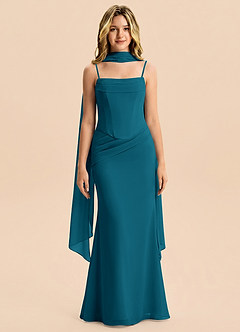 Azazie Sorrel Junior Meerjungfrau-Linie Plissee Chiffon Kleid Tintenblau image1