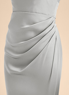 Azazie Renna Junior Vestido de Plata de Satén Elástico de Corte En A con Plisado image7