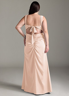 Azazie Jesaphine Bridesmaid Dresses Blushing Pink Sheath Bow Stretch Satin Dress image9