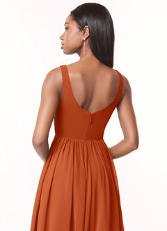 Azazie Keyla Bridesmaid Dresses Burnt Orange A-Line V-Neck Pleated Chiffon Dress image4