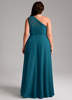 Azazie Phaedra Jurken voor bruidsmeisjes Jurk van Chiffon met A-Lijn One-Shoulder Inkt Blauw image10