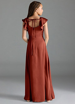 Azazie Bondi Junior Terracotta A-Line Side Slit Stretch Satin Dress image2