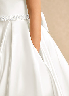 Azazie Gabriella Blumenmädchenkleider Ballkleid mit ärmel Matte Satin Kleid Elfenbein image6