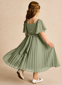Azazie Gisele Abiti da Ragazza di Fiori Abito A-Line in Chiffon Plissettato Pistacchio image3