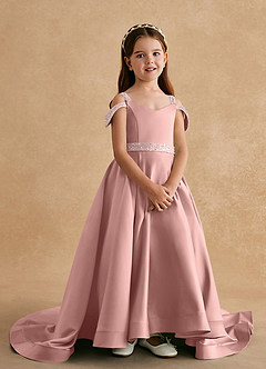 Azazie Jodi Blumenmädchenkleider A-Linie Matte Satin Kleid Roségold image4