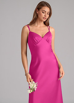 Azazie Suttona Vestidos de damas de honor Vestido de Fucsia de Satén Elástico de Corte en A con Plisado image7
