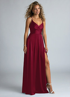 Azazie Davis Robes de demoiselle d'honneur Robe Trapèze en Satin extensible Plissée Bourgogne image5