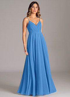 Azazie Amani Bridesmaid Dresses Blue Jay A-Line Pleated Chiffon Dress image5