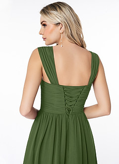 Azazie Angie Bridesmaid Dresses Olive A-Line Corset Chiffon Dress image3