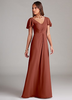 Azazie Soren Bridesmaid Dresses Auburn A-Line Ruched Chiffon Dress image4