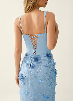 Belinda Blue 3D Flowers Corset Lace Up Back Mermaid Prom Dress image7
