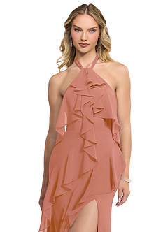 Azazie Velma Robes de demoiselle d'honneur Robe Trapèze en Mousseline de soie Fente Latérale Mai Tai image4