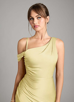 Azazie Madelyn Bridesmaid Dresses Lemon Sorbet Mermaid One Shoulder Stretch Satin Convertible Dress image3