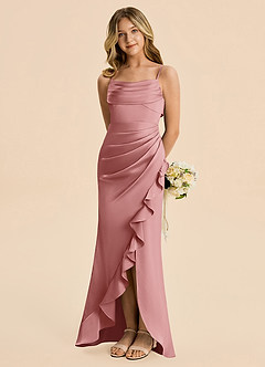 Azazie Mia Junior Meerjungfrau-Linie Plissee Stretch-Satin Kleid Altrosa image1