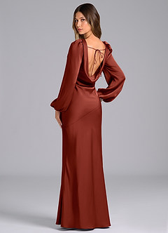 Azazie Rylina Bridesmaid Dresses Terracotta Mermaid Long Sleeve Stretch Satin Dress image5