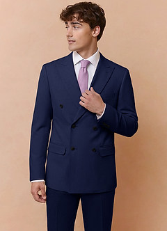 front Collins Blue Double Breasted Wool Blend Suit Jacket