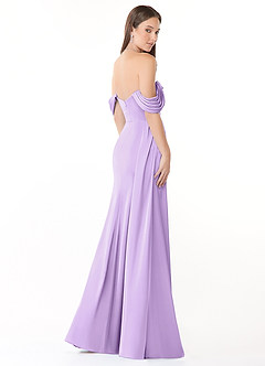 Azazie Amyra Vestidos de damas de honor Vestido de Lila de Satén Elástico de Corte Recto Convertible con Vestidos sin tirantes image6