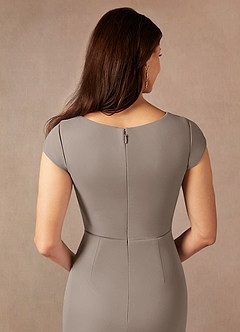 Azazie Renetta Mother of the Bride Dresses Taupe Sheath V-Neck Pleated Mesh Dress image7