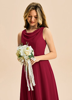 Azazie Mannie Junior Linia A Pofałdowany Szyfon Asymetryczny Młodsza druhna Sukienka image7