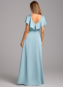 Azazie Lainey Bridesmaid Dresses Sky Blue A-Line with Pockets Stretch Satin Dress image2