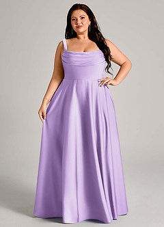 Azazie Shaude Bridesmaid Dresses Lilac A-Line Pleated Stretch Satin Dress image12