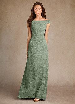 Azazie Moore Mère de la mariée Robes Robe Trapèze en Blumen-Burnout Col de bateau Matcha image3