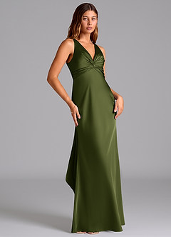 Azazie Hati Bridesmaid Dresses Olive Mermaid Stretch Satin Dress image4