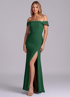 Azazie Luciana Bridesmaid Dresses Dark Green Sheath Off the Shoulder Chiffon Convertible Dress image3