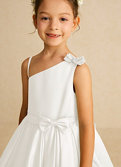 Azazie Lollipop Flower Girl Dresses Ivory A-Line One Shoulder Matte Satin Dress image4