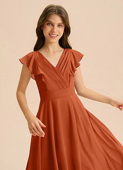 Azazie Anysa Junior Robe Trapèze en Mousseline de soie Rayé Orange Brûlée image7