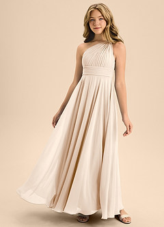 Azazie Charlize Junior Robe Trapèze en Mousseline de soie Plissée Albâtre Blanc image1
