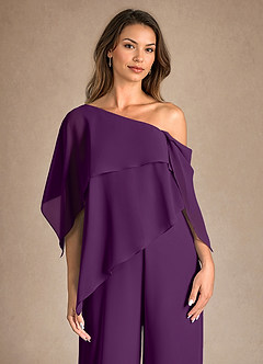 Azazie Halima Mother of the Bride Dresses Grape Jumpsuit/Pantsuit Side Slit Chiffon Dress image8